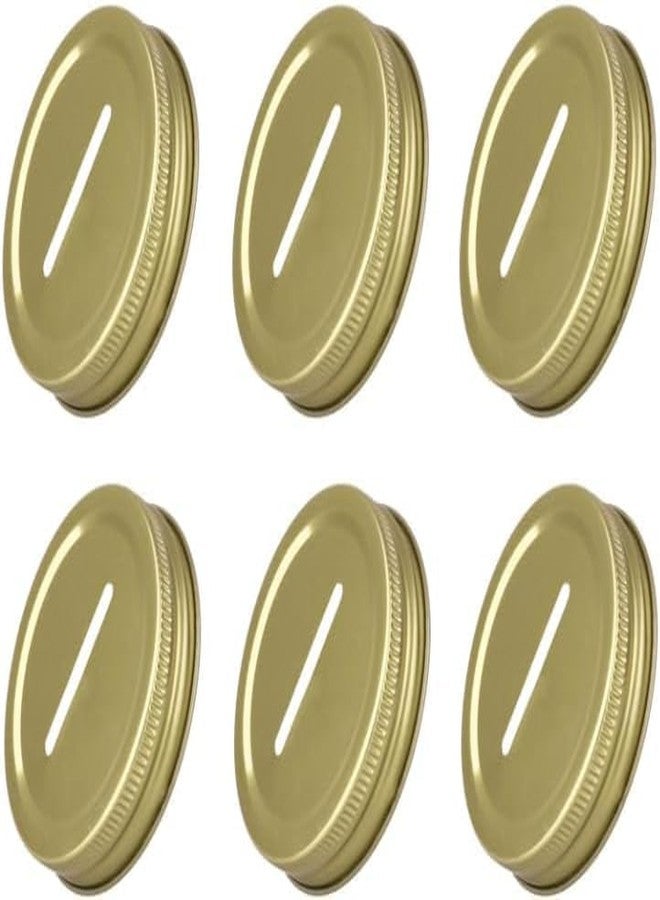 Czhotg 6 Pcs Gold Piggy Bank Replacement Lids - 2.7 Inch Coin Slot Covers for Mason Jars, Regular Mouth Savings Jars and DIY Craft Piggy Banks - Image 1